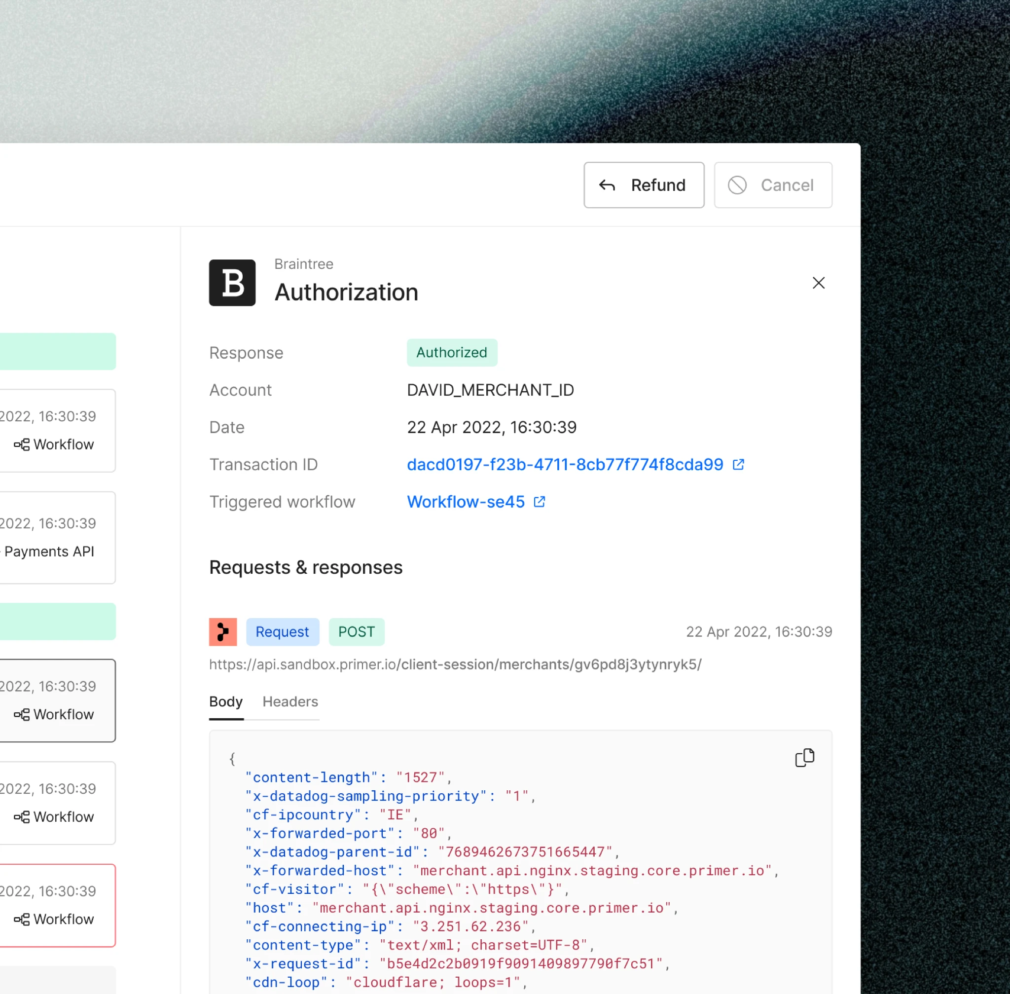 Payment detail view