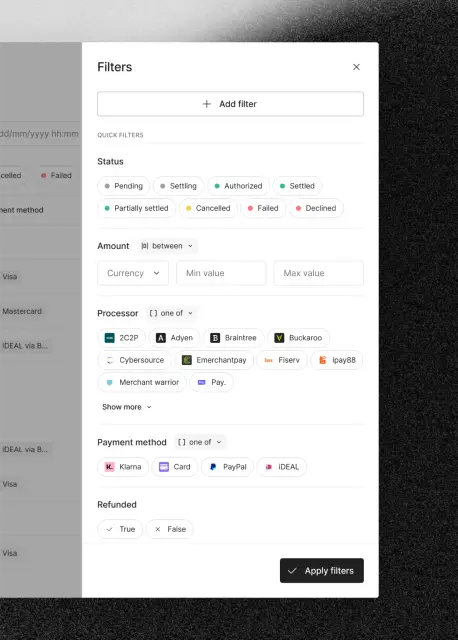 Unified filters panel