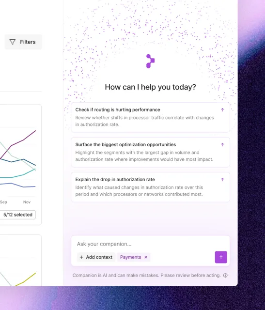 Primer AI Companion suggesting questions about authorization rate